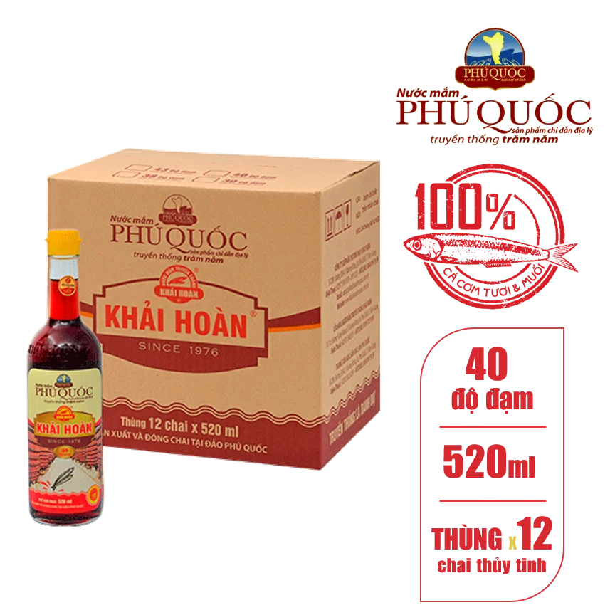 Nước mắm khải hoàn Thùng 12 chai 520ml/40 độ đạm