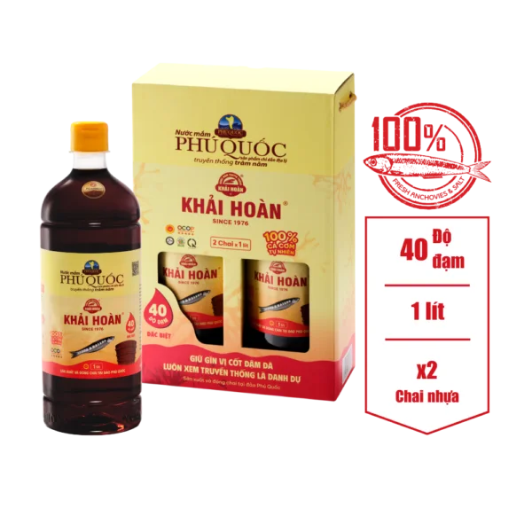 Hộp 2 Chai 1 Lít Nước Mắm Khải Hoàn 40 Độ Đạm