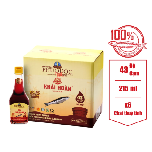 Nước mắm khải hoàn hộp 6 chai 215ml 43 độ đạm
